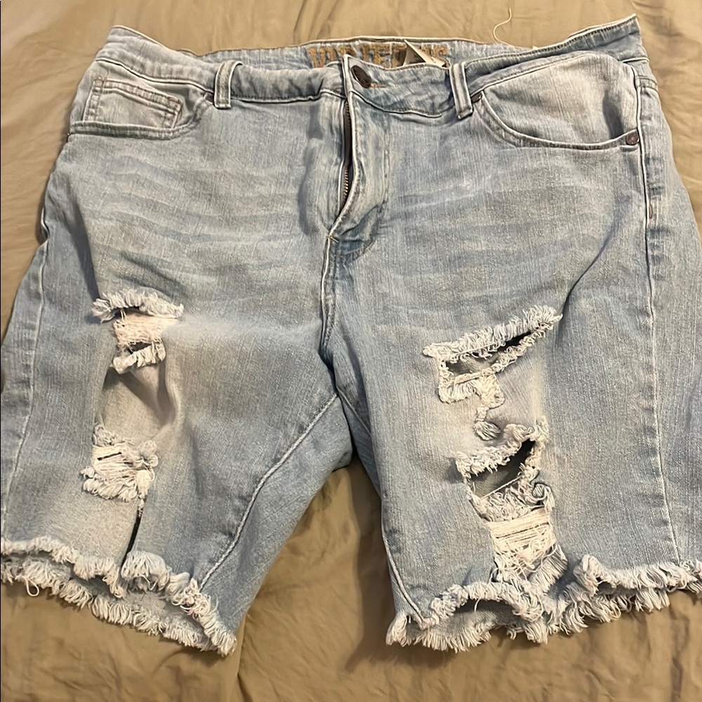 Distressed Light Blue Denim Shorts